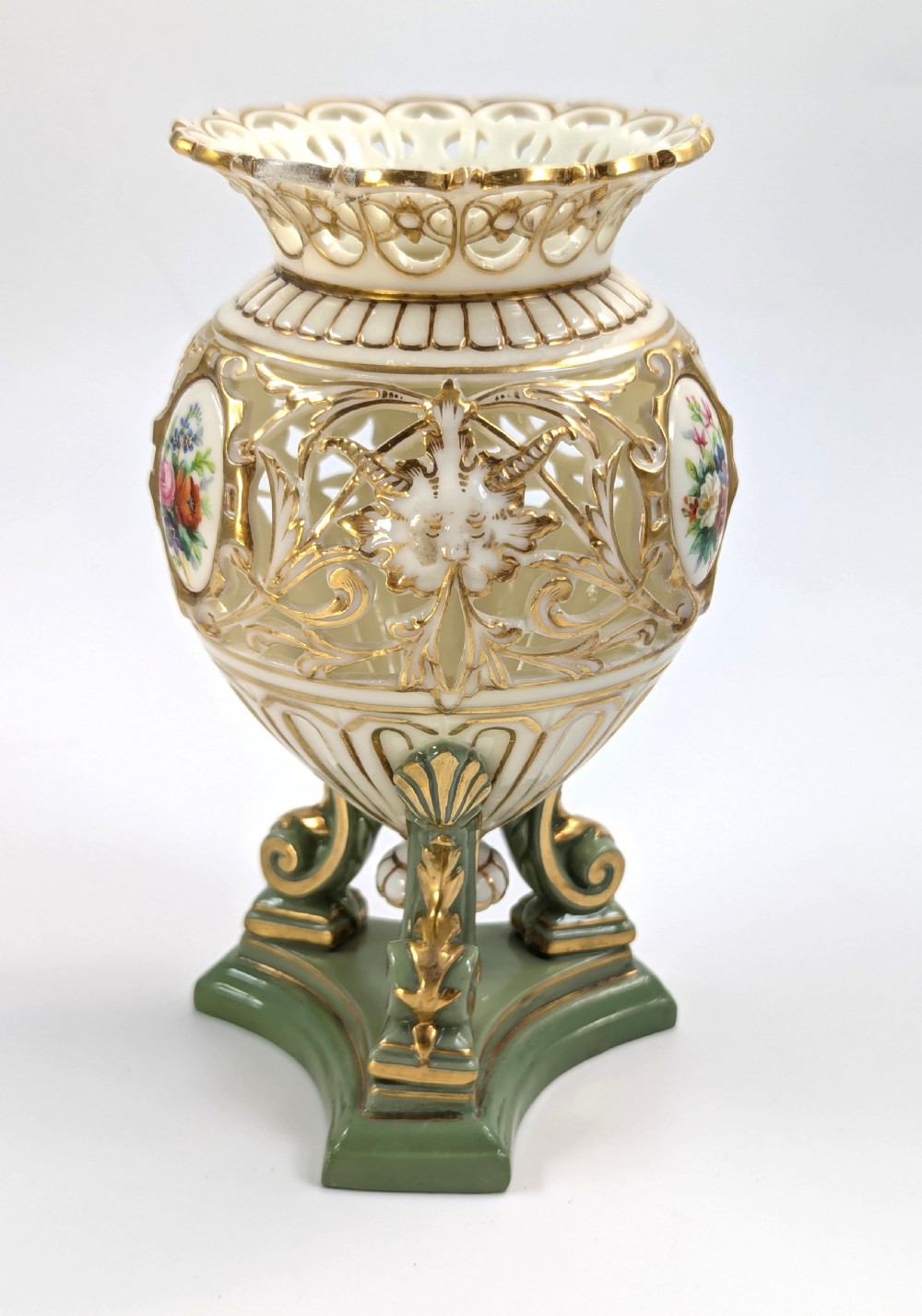 Antique Porcelain Vase on a Stem by G. Grainger, Worcester, c. 1850 View II