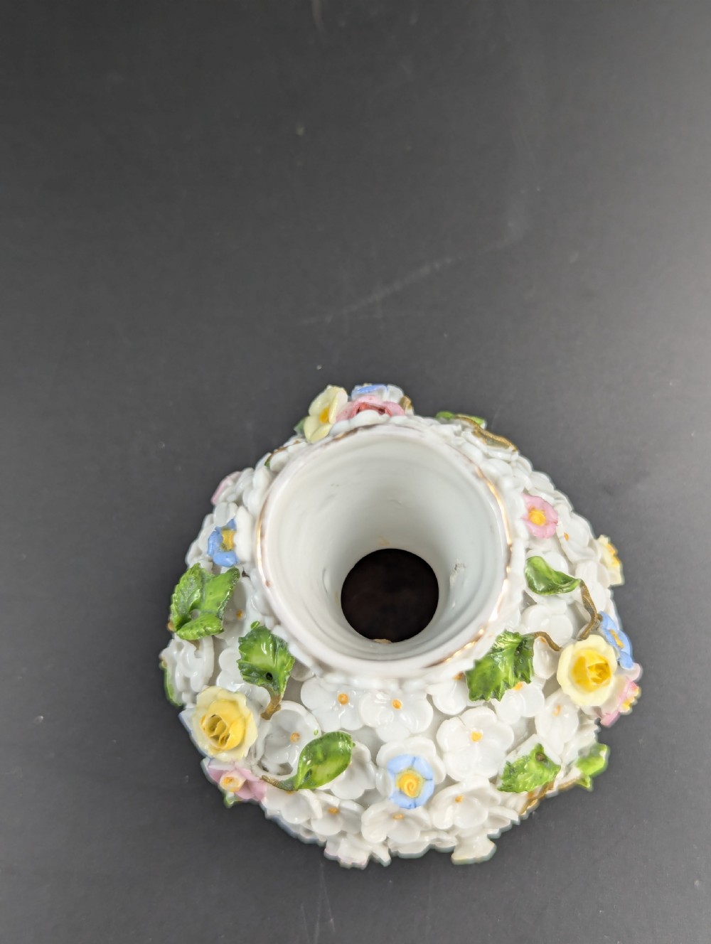 Porcelain Encrusted Vase and Salt Cellar by Bohne Söhne Rudolstadt, c. 1880. View VI