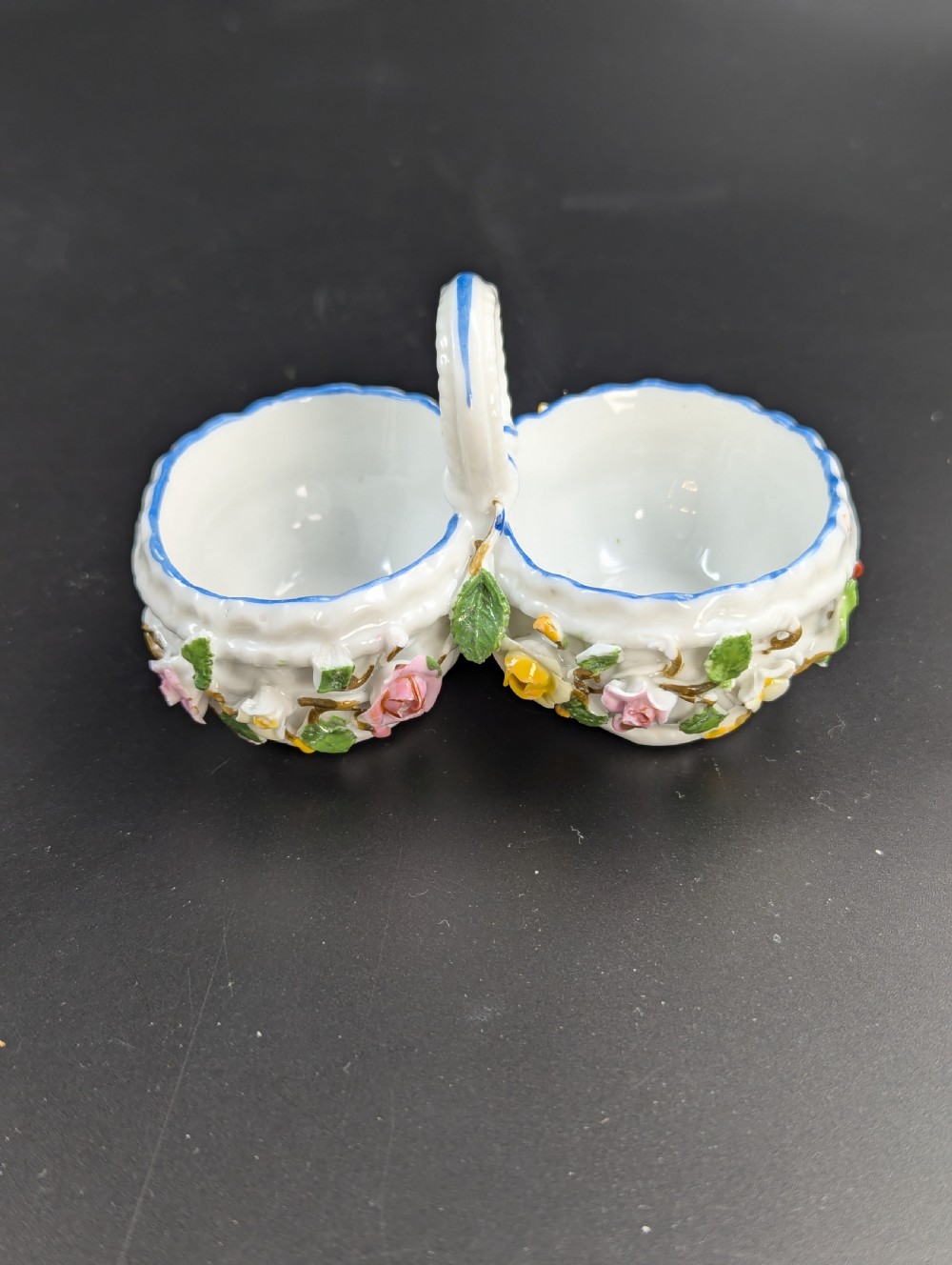 Porcelain Encrusted Vase and Salt Cellar by Bohne Söhne Rudolstadt, c. 1880. View VIII