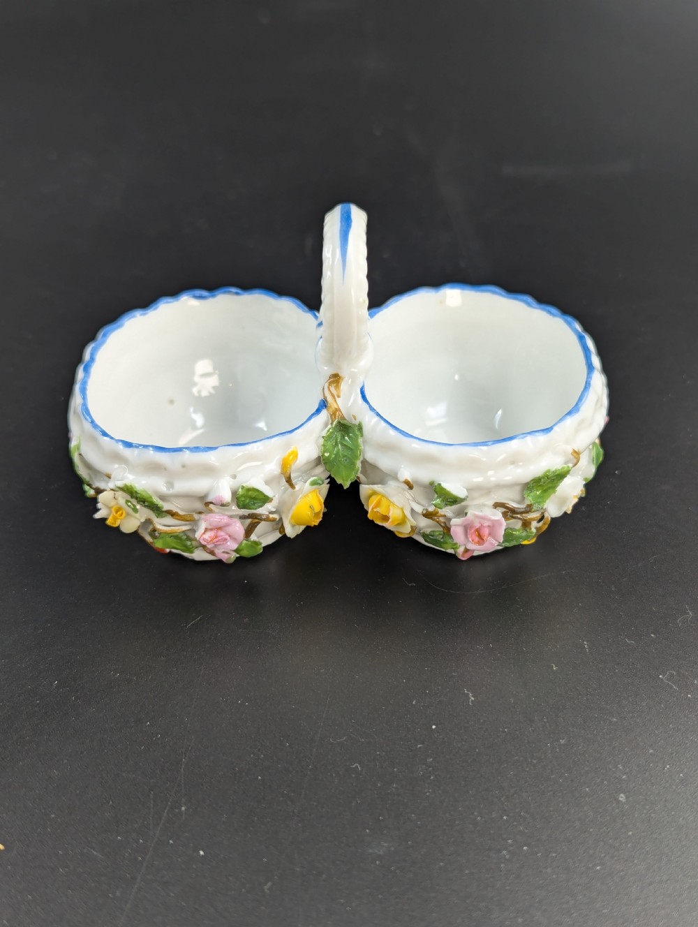 Porcelain Encrusted Vase and Salt Cellar by Bohne Söhne Rudolstadt, c. 1880. View X