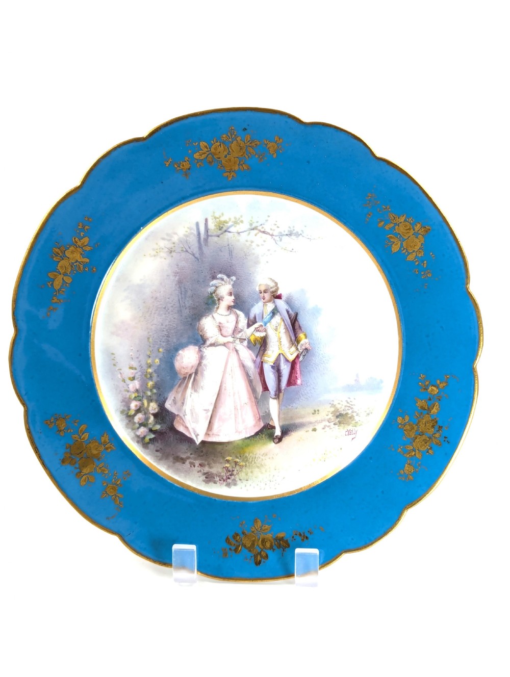 Antique Hand Painted Cabinet Porcelain Plate, Sevres style, middle 19th century.