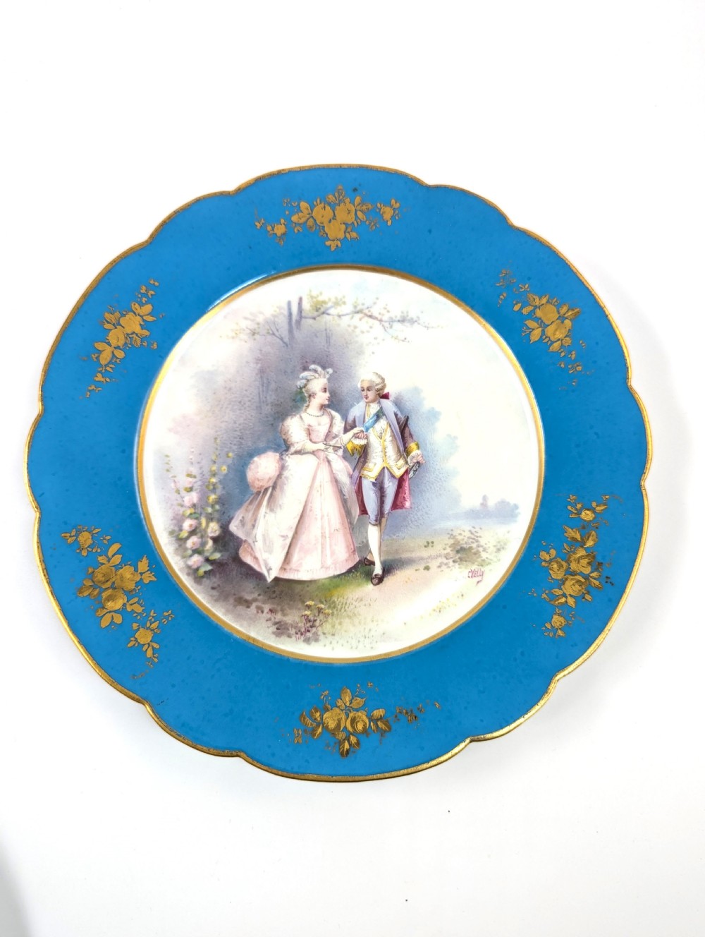 Antique Hand Painted Cabinet Porcelain Plate, Sevres style, middle 19th century. View VI