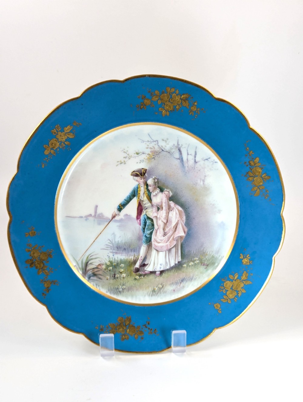 Antique Hand Painted Cabinet Porcelain Plate, Sevres style, middle 19th century.