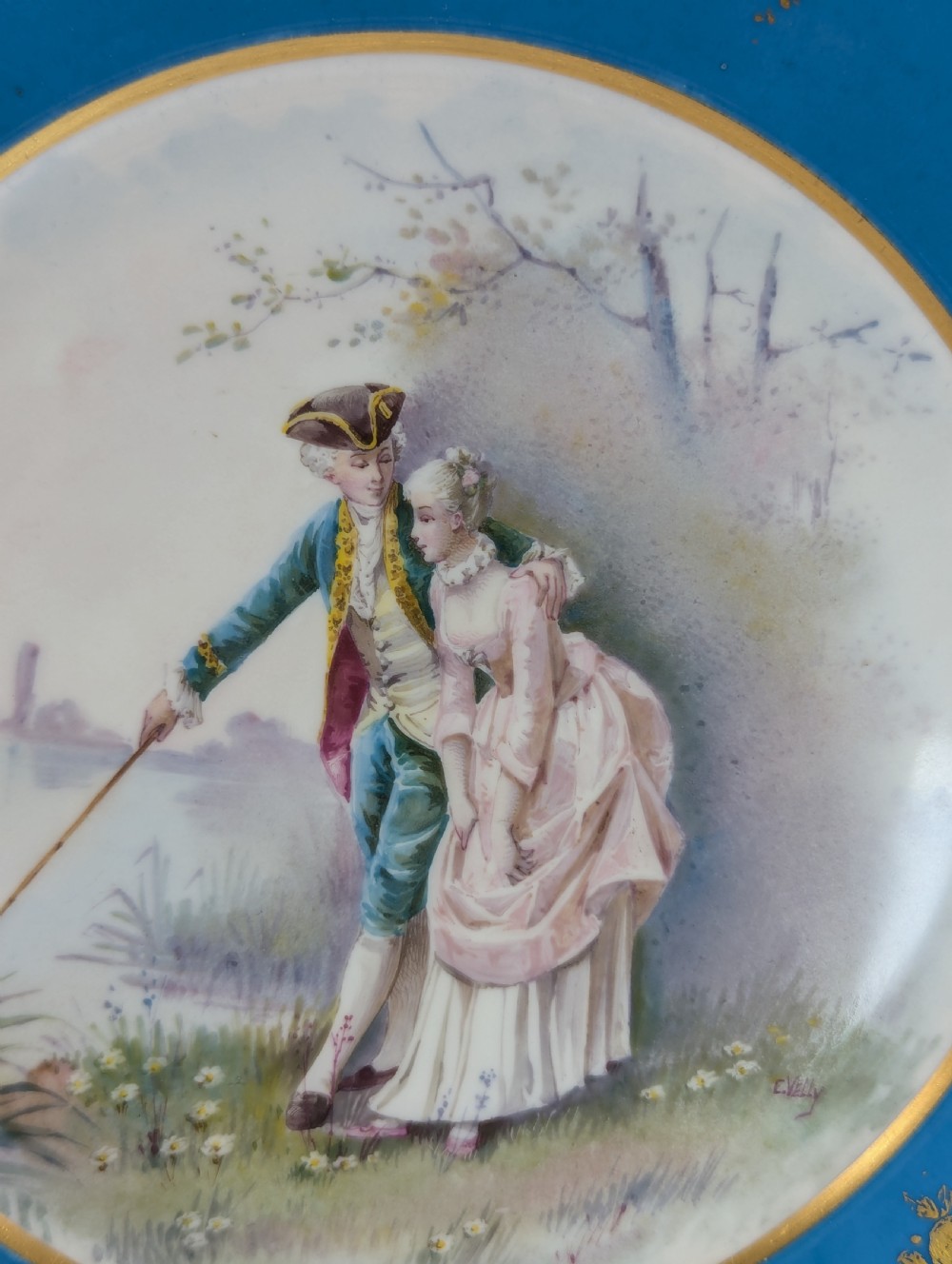 Antique Hand Painted Cabinet Porcelain Plate, Sevres style, middle 19th century. View II