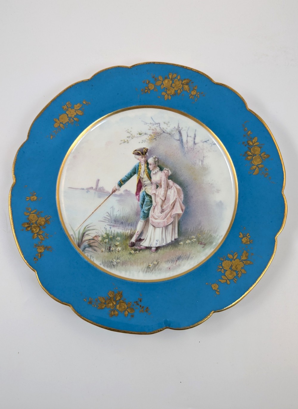 Antique Hand Painted Cabinet Porcelain Plate, Sevres style, middle 19th century. View VI