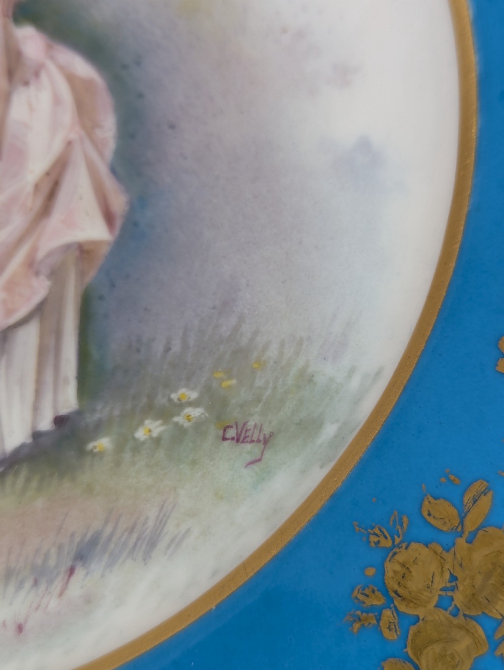 Antique Hand Painted Cabinet Porcelain Plate, Sevres style, middle 19th century. View VII