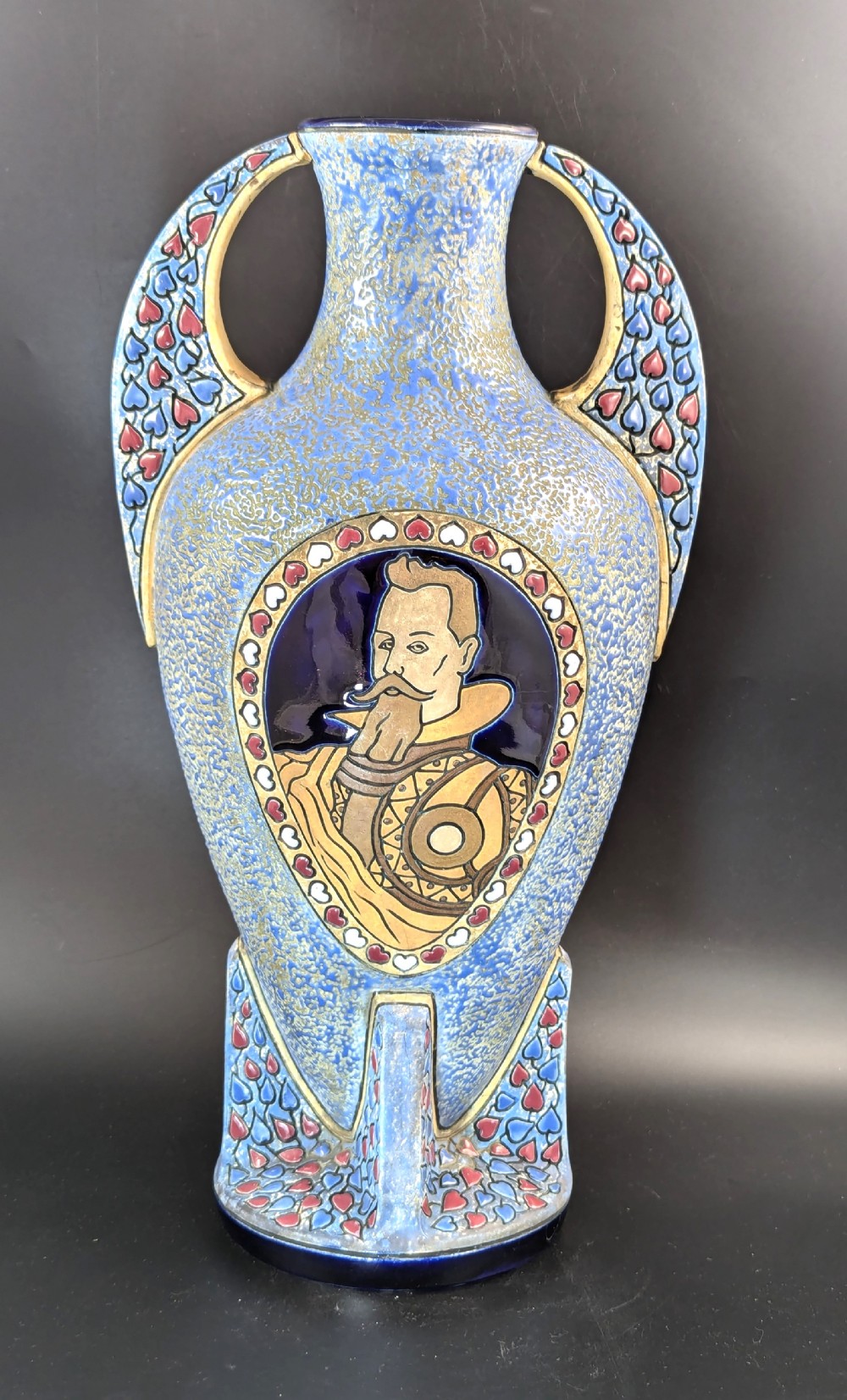 Rare Vase with Knight Portrait by Amphora, Czechoslovakia, c. 1920