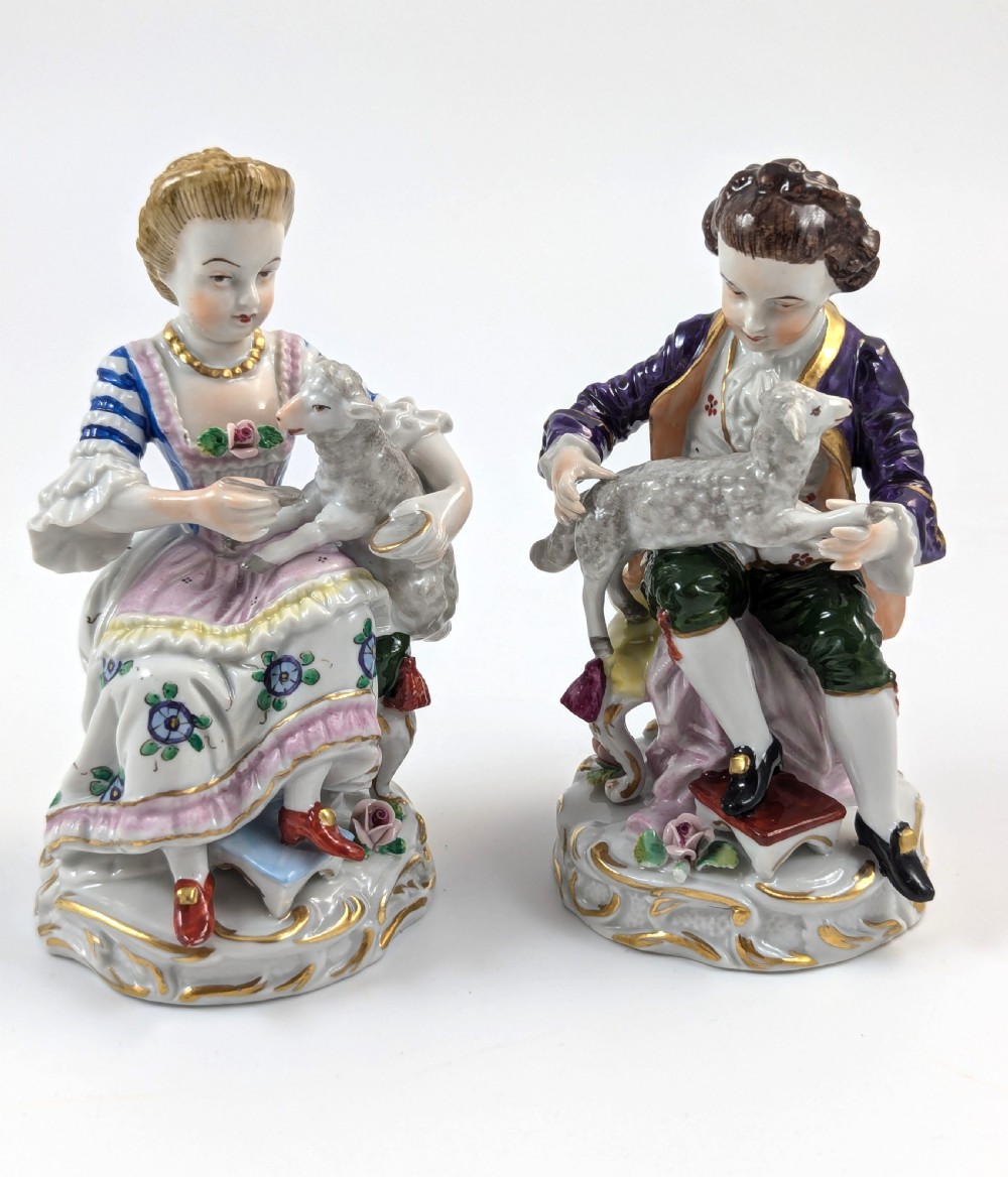 Antique Pair of Porcelain Figurines by Sitzendorf Factory, Germany, c. 1918