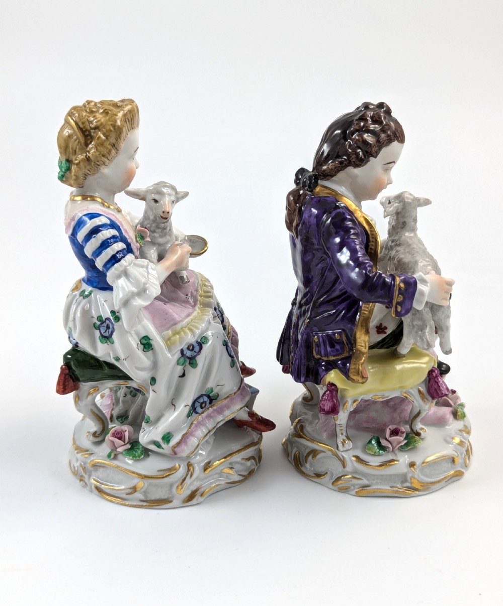 Antique Pair of Porcelain Figurines by Sitzendorf Factory, Germany, c. 1918 View IV