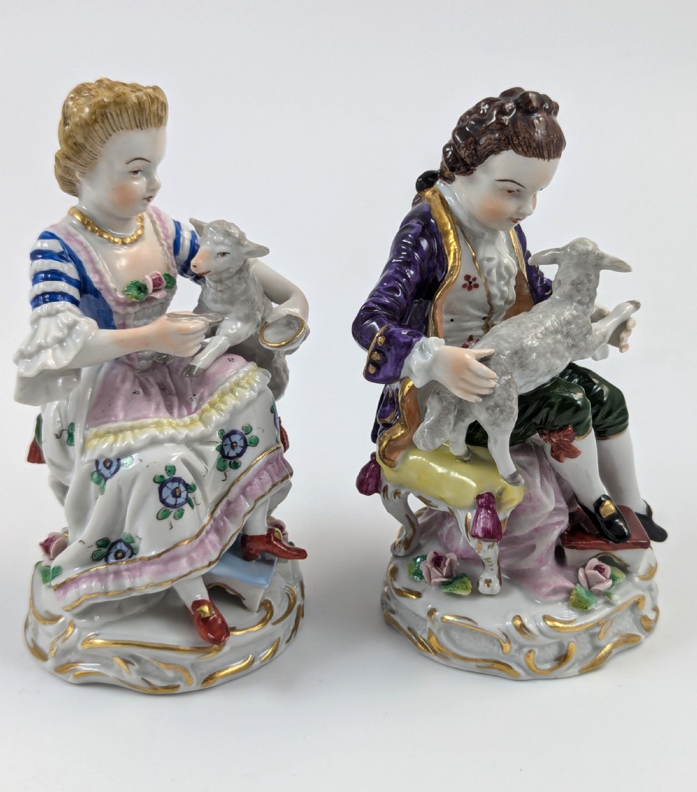 Antique Pair of Porcelain Figurines by Sitzendorf Factory, Germany, c. 1918 View V