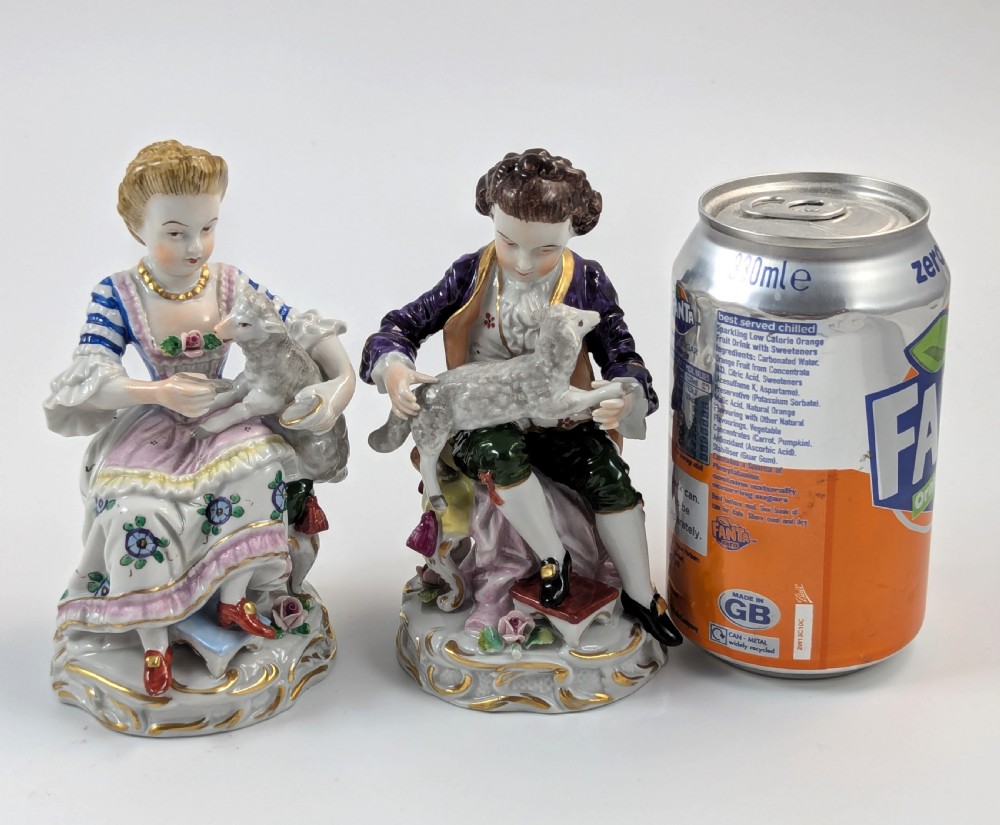 Antique Pair of Porcelain Figurines by Sitzendorf Factory, Germany, c. 1918 View VII