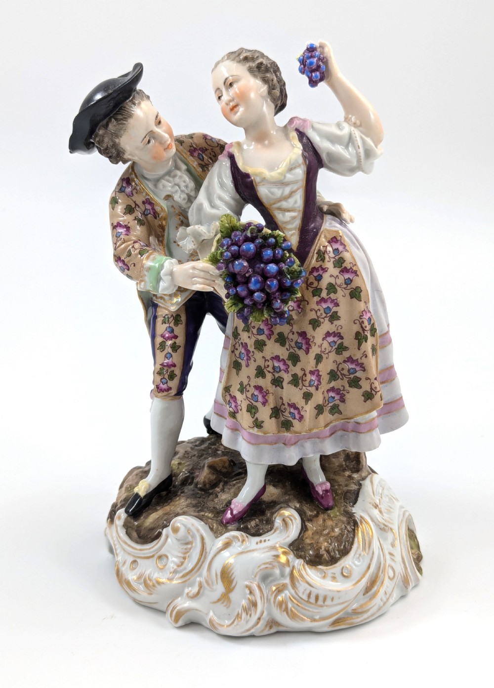 Antique Porcelain Figurine Couple, Triebner, Ens & Eckert, Volkstedt, c. 1877-1894.