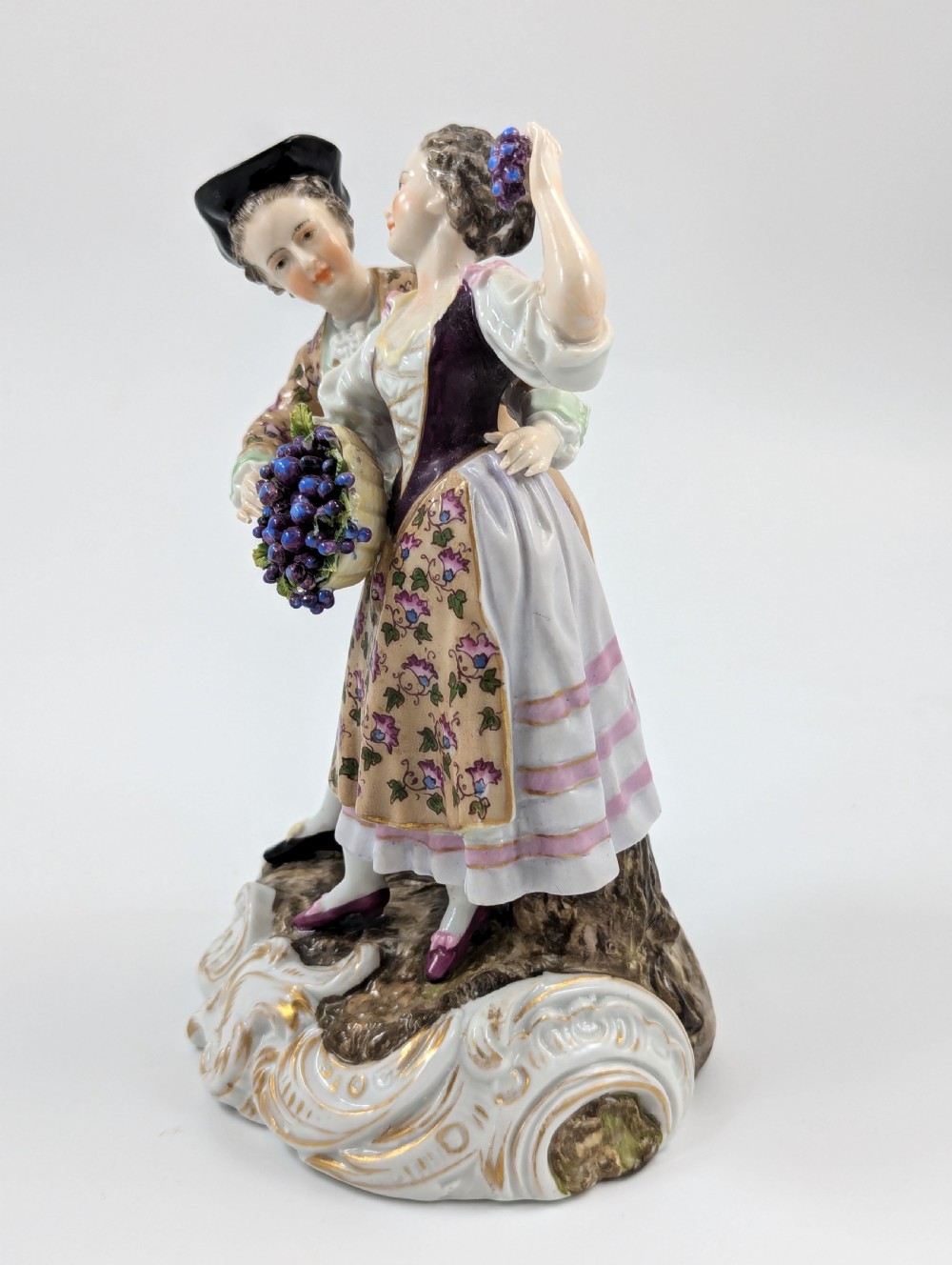 Antique Porcelain Figurine Couple, Triebner, Ens & Eckert, Volkstedt, c. 1877-1894. View II