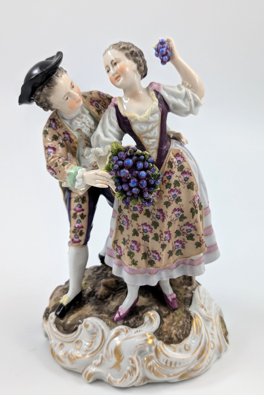 Antique Porcelain Figurine Couple, Triebner, Ens & Eckert, Volkstedt, c. 1877-1894. View VI