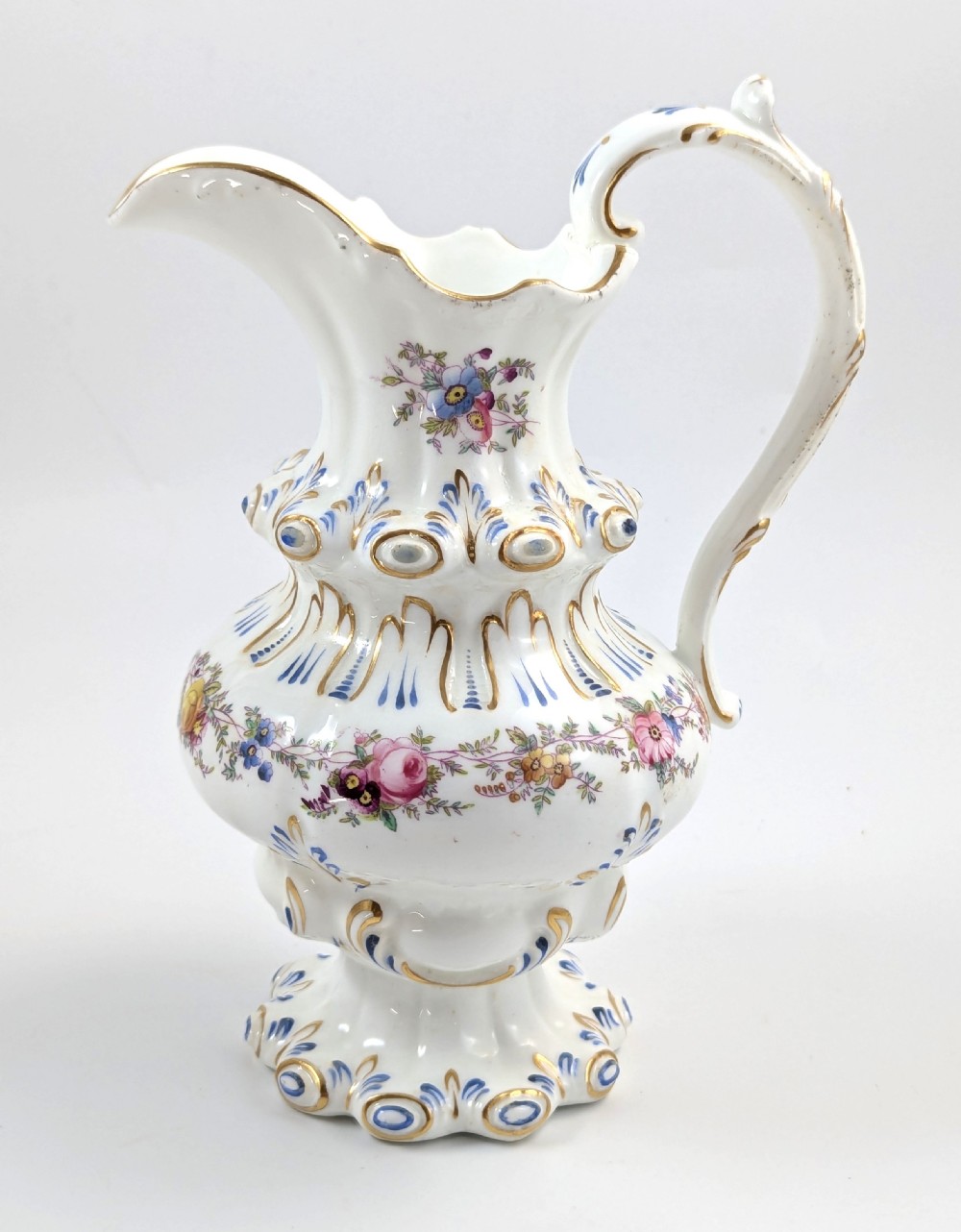 Antique Porcelain Gilt Floral Jug, Dresden style, Germany, c. middle of 19th century.