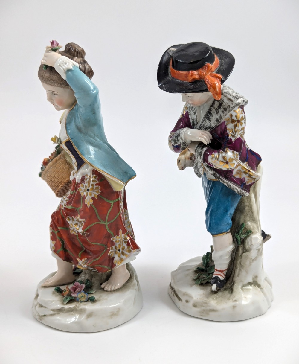 A pair of 19th-century Samson polychrome porcelain figurines depicting allegorical seasonal figures on naturalistic bases. View II