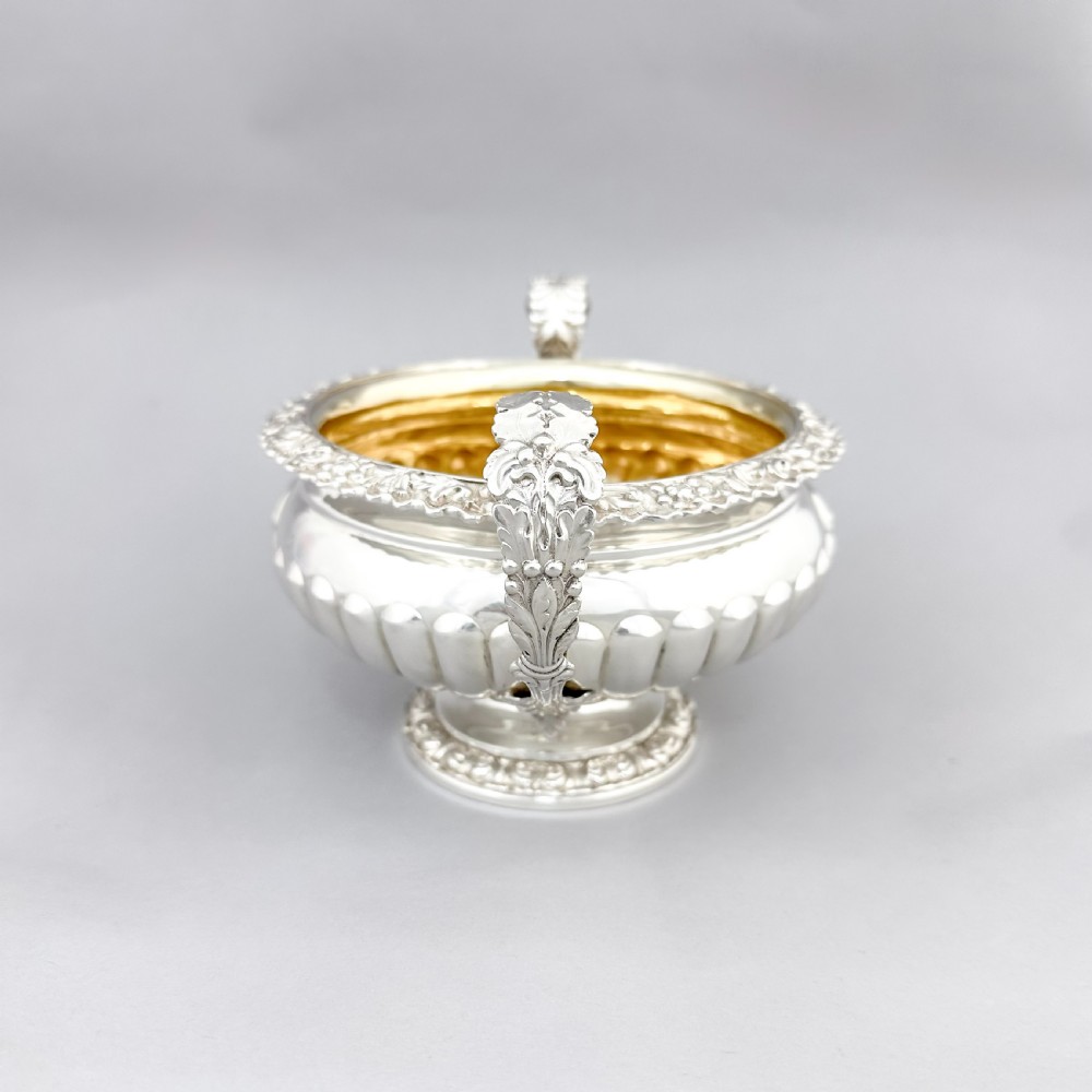 George IV Scottish sterling silver sugar basin and milk jug, gilt interior, embossed floral design, Charles Bendy, Edinburgh, 1822 View III