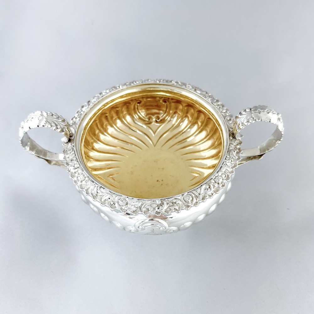 George IV Scottish sterling silver sugar basin and milk jug, gilt interior, embossed floral design, Charles Bendy, Edinburgh, 1822 View VI