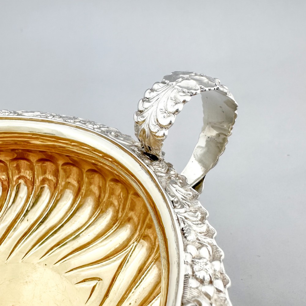 George IV Scottish sterling silver sugar basin and milk jug, gilt interior, embossed floral design, Charles Bendy, Edinburgh, 1822 View IX