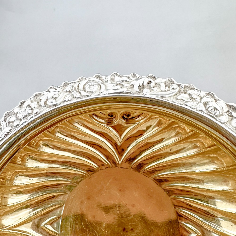 George IV Scottish sterling silver sugar basin and milk jug, gilt interior, embossed floral design, Charles Bendy, Edinburgh, 1822 View X