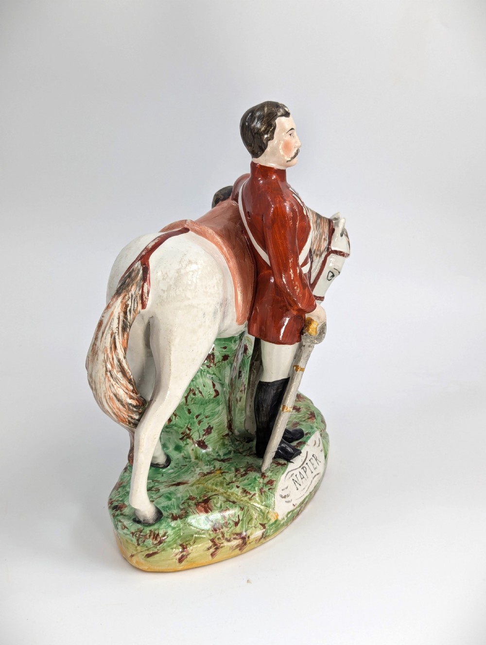Staffordshire pottery figurine of General Napier with horse, likely Thomas Parr, c. 1860, antique English military figure View VI