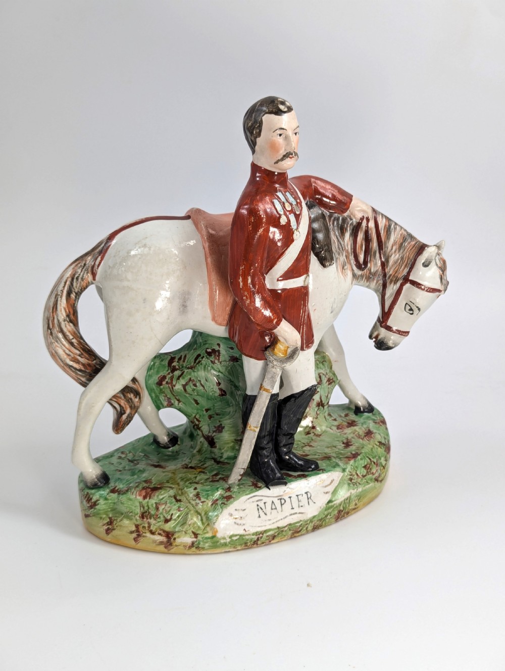 Staffordshire pottery figurine of General Napier with horse, likely Thomas Parr, c. 1860, antique English military figure View VII