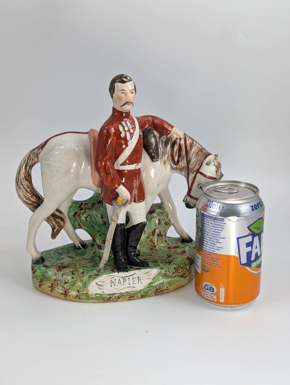 Staffordshire pottery figurine of General Napier with horse, likely Thomas Parr, c. 1860, antique English military figure View IX
