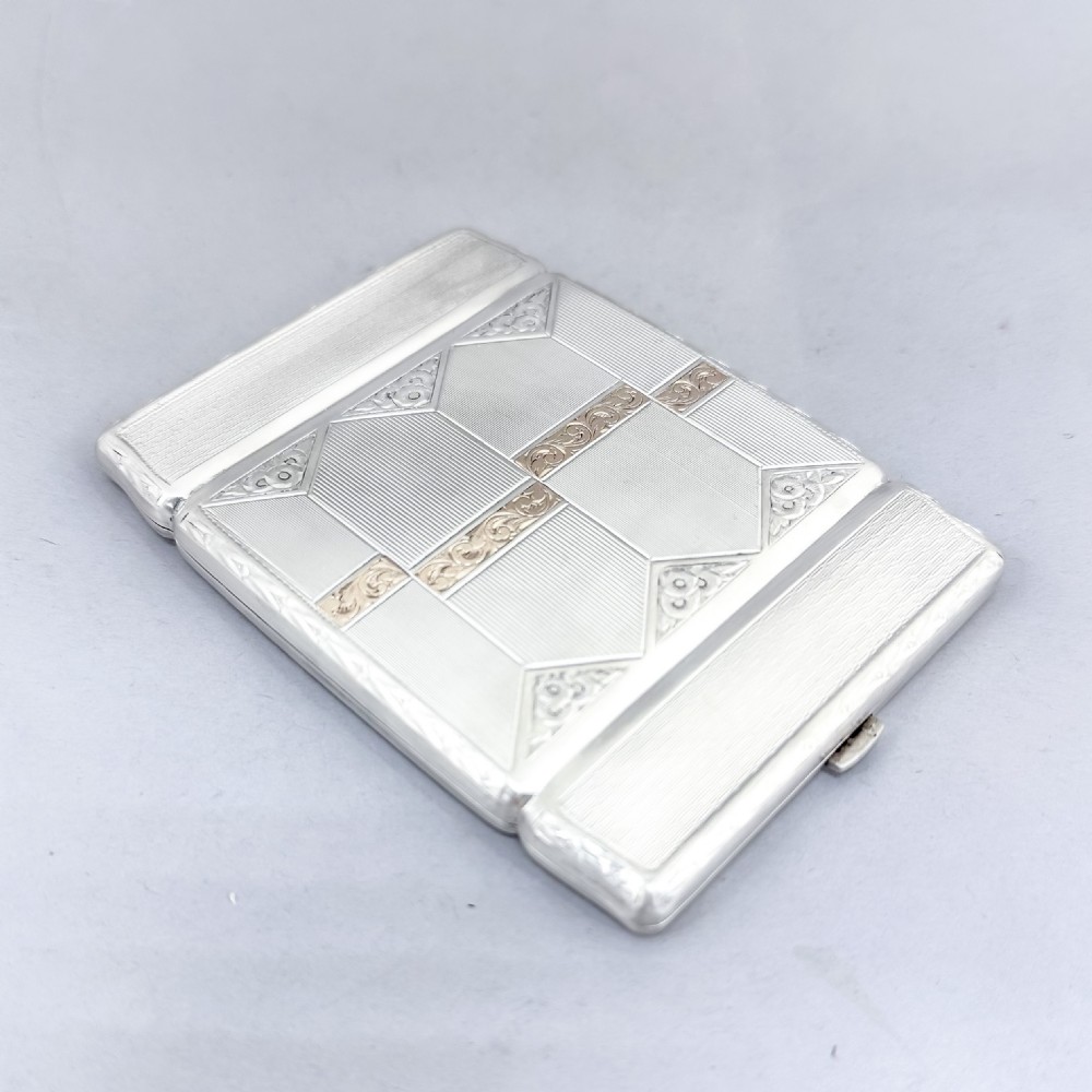 Silver Czech Art Deco Double Cigarette Case with Gold Scrolls View II