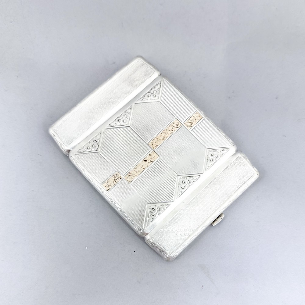 Silver Czech Art Deco Double Cigarette Case with Gold Scrolls View III