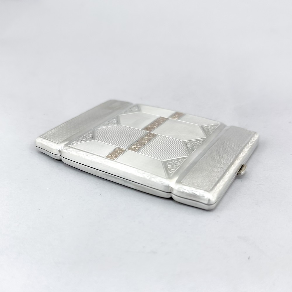 Silver Czech Art Deco Double Cigarette Case with Gold Scrolls View X