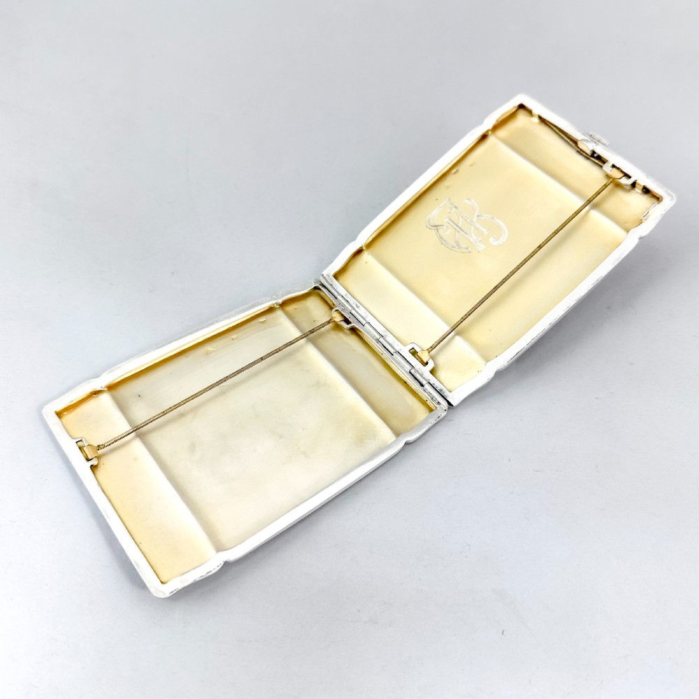 Silver Czech Art Deco Double Cigarette Case with Gold Scrolls View XI