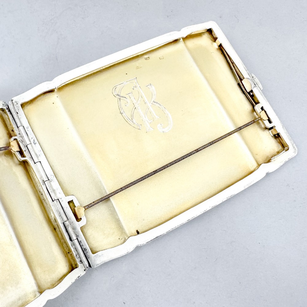 Silver Czech Art Deco Double Cigarette Case with Gold Scrolls View XII