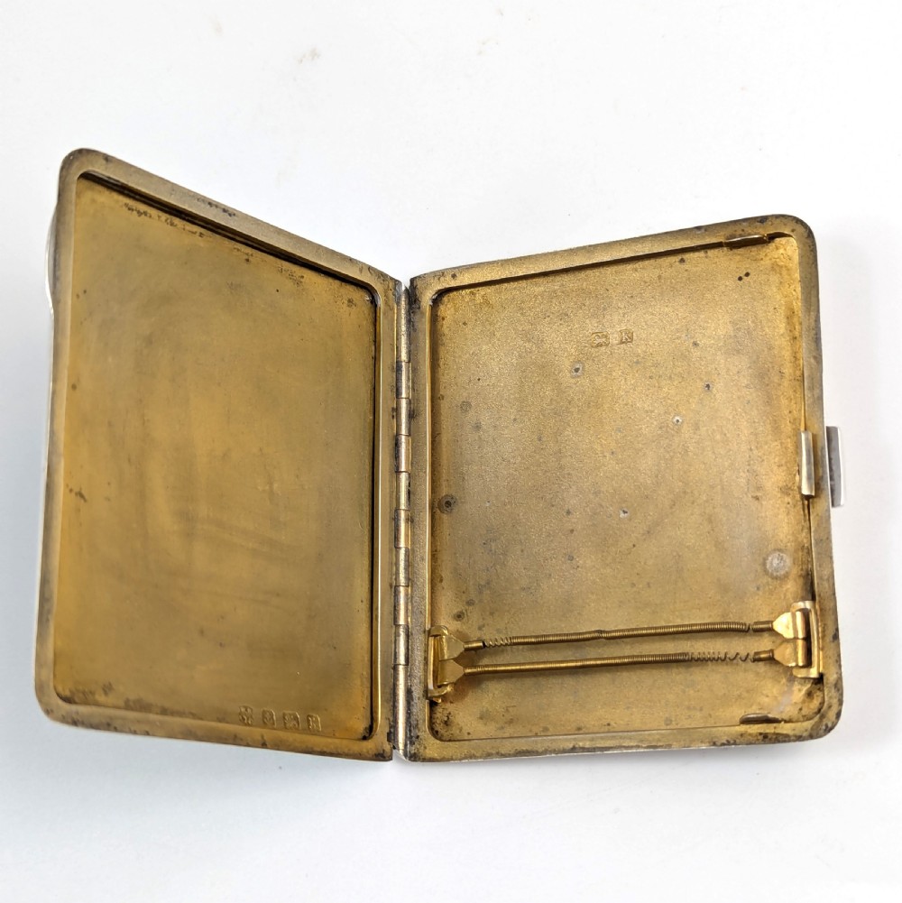 Sterling Silver Cigarette Case with Turquoise Sunburst Enamel Guilloche View IV