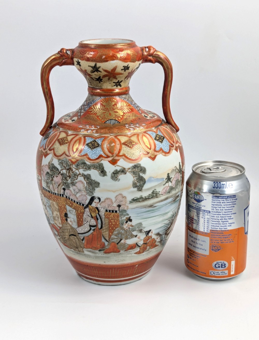 Rare Kutani porcelain vase with quails and lakeside scene, Japan Meiji period c. 1890 View VII