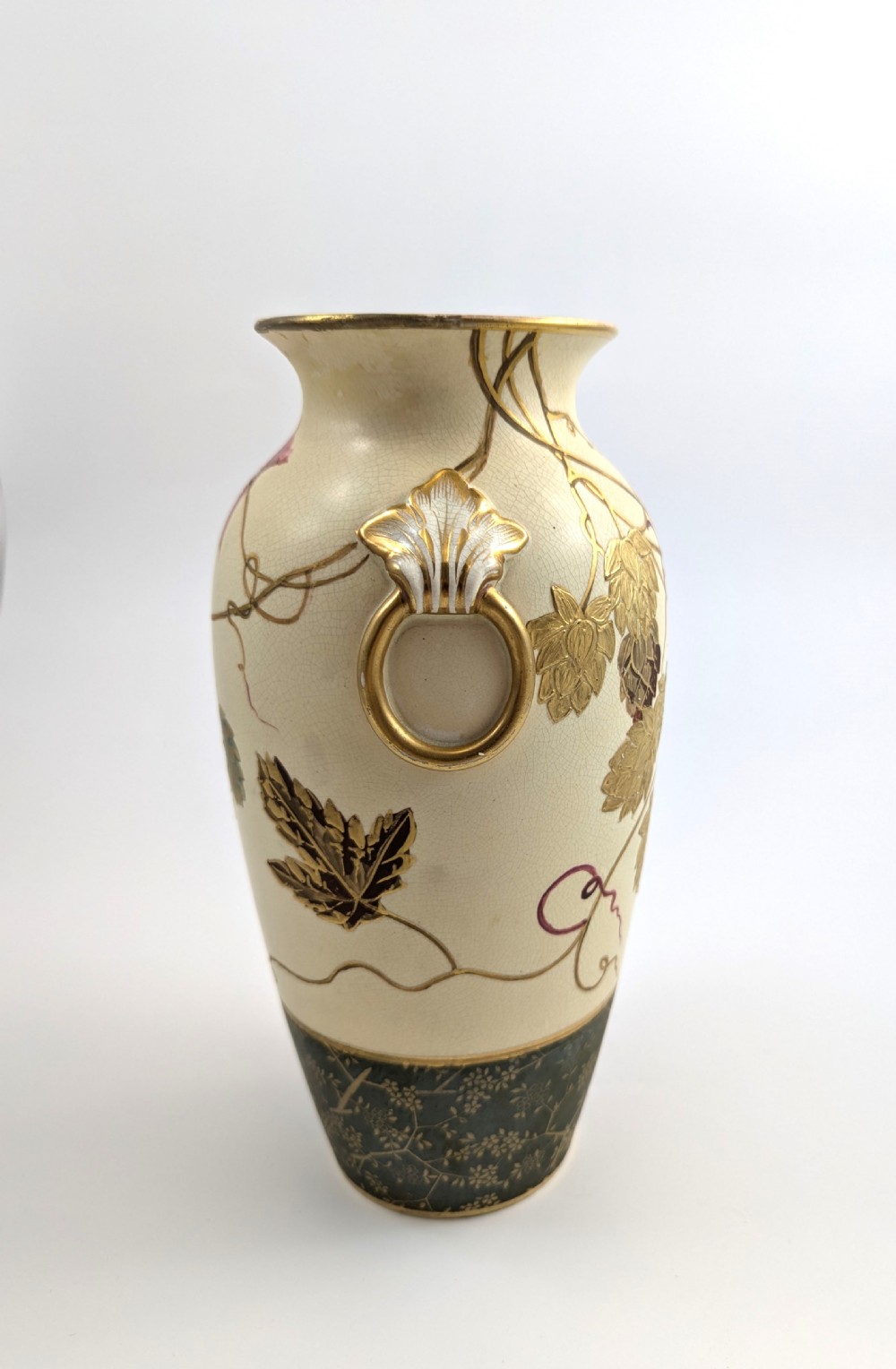 Antique Wedgwood Ivory Vellum vase painted with hop leaves and cones, c. 1880 View VIII