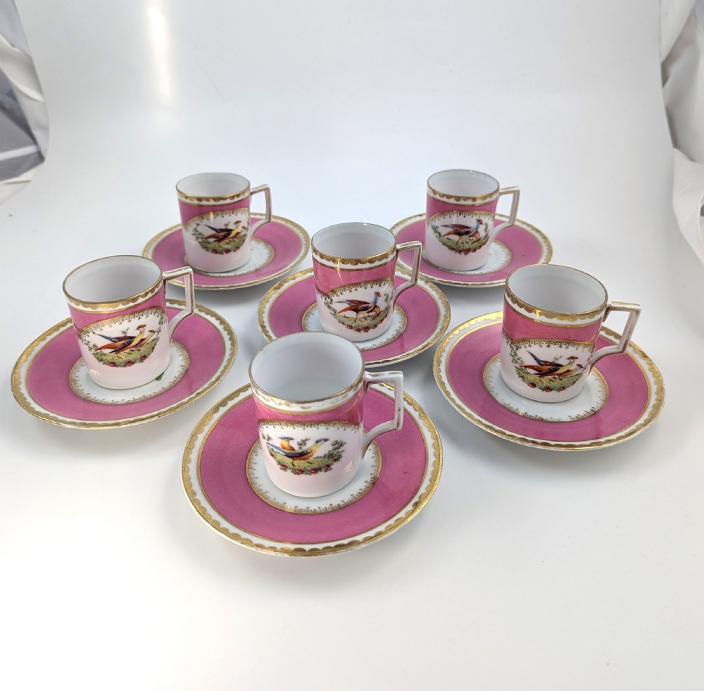 Antique Victoria Austria porcelain 10pc coffee cup and saucer set for 5 persons View II