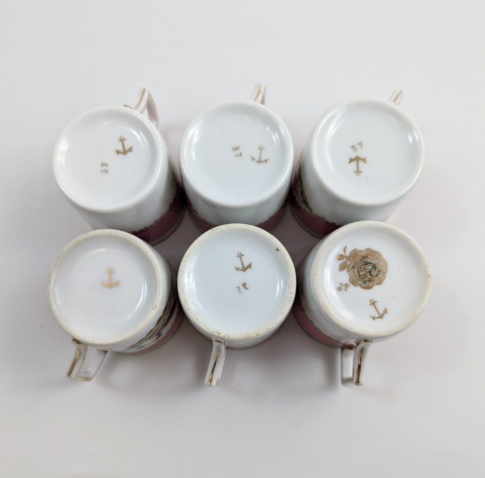 Antique Victoria Austria porcelain 10pc coffee cup and saucer set for 5 persons View XVII