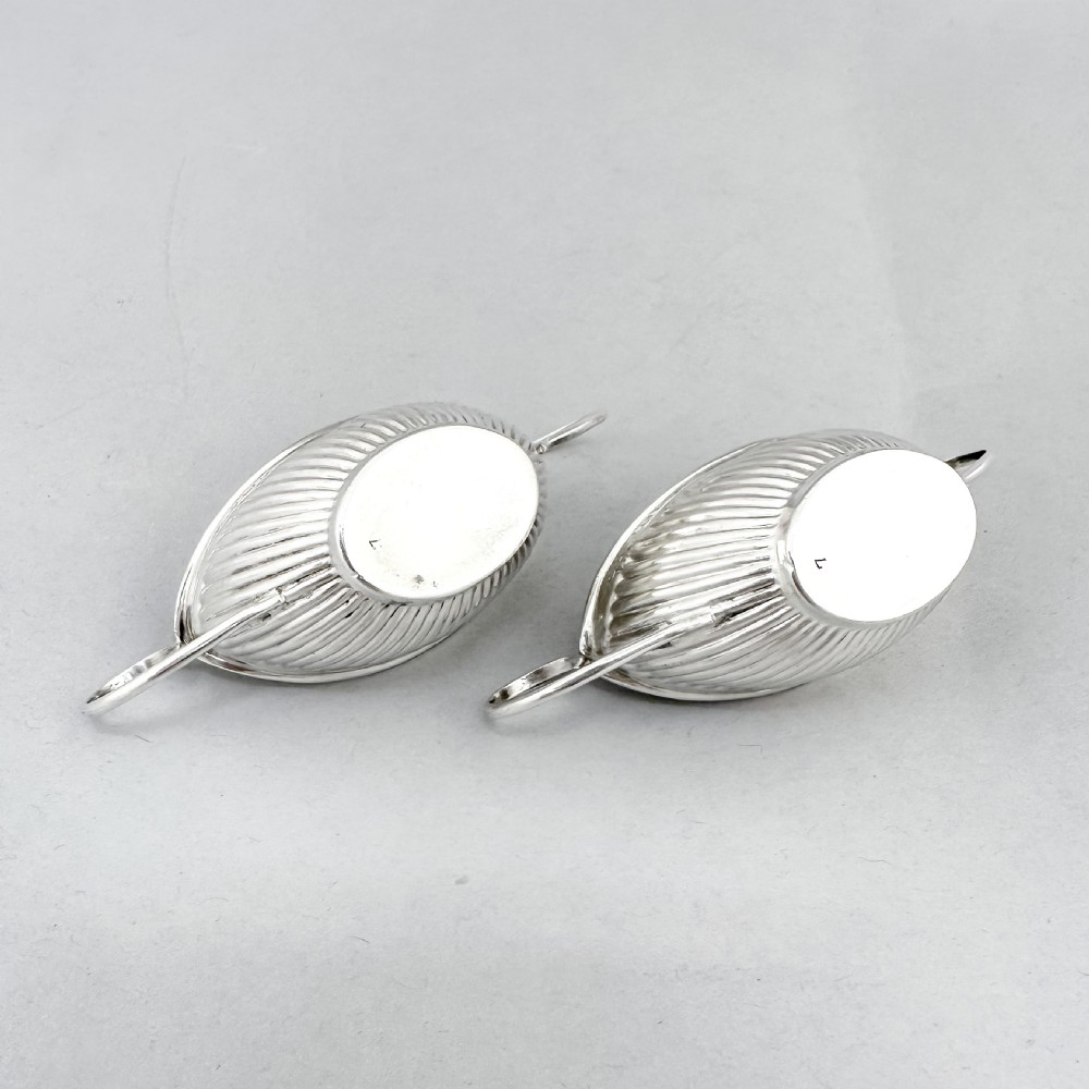 Pair of antique gilt sterling silver boxed navette salts with shell spoons, 1900 View XIII