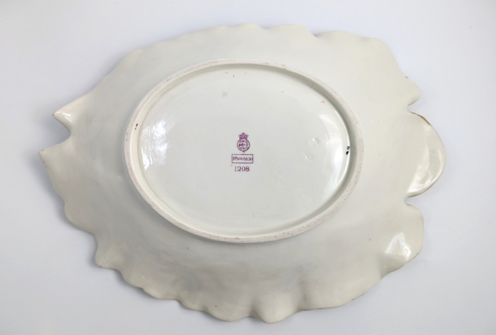 Royal Worcester Hand-Painted and Gilt Porcelain Floral Leaf Dish, 1887 View II