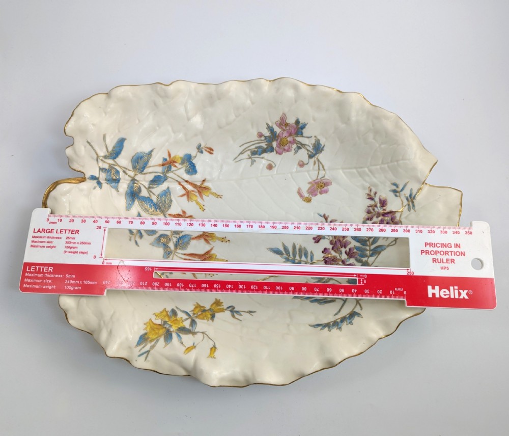 Royal Worcester Hand-Painted and Gilt Porcelain Floral Leaf Dish, 1887 View VIII