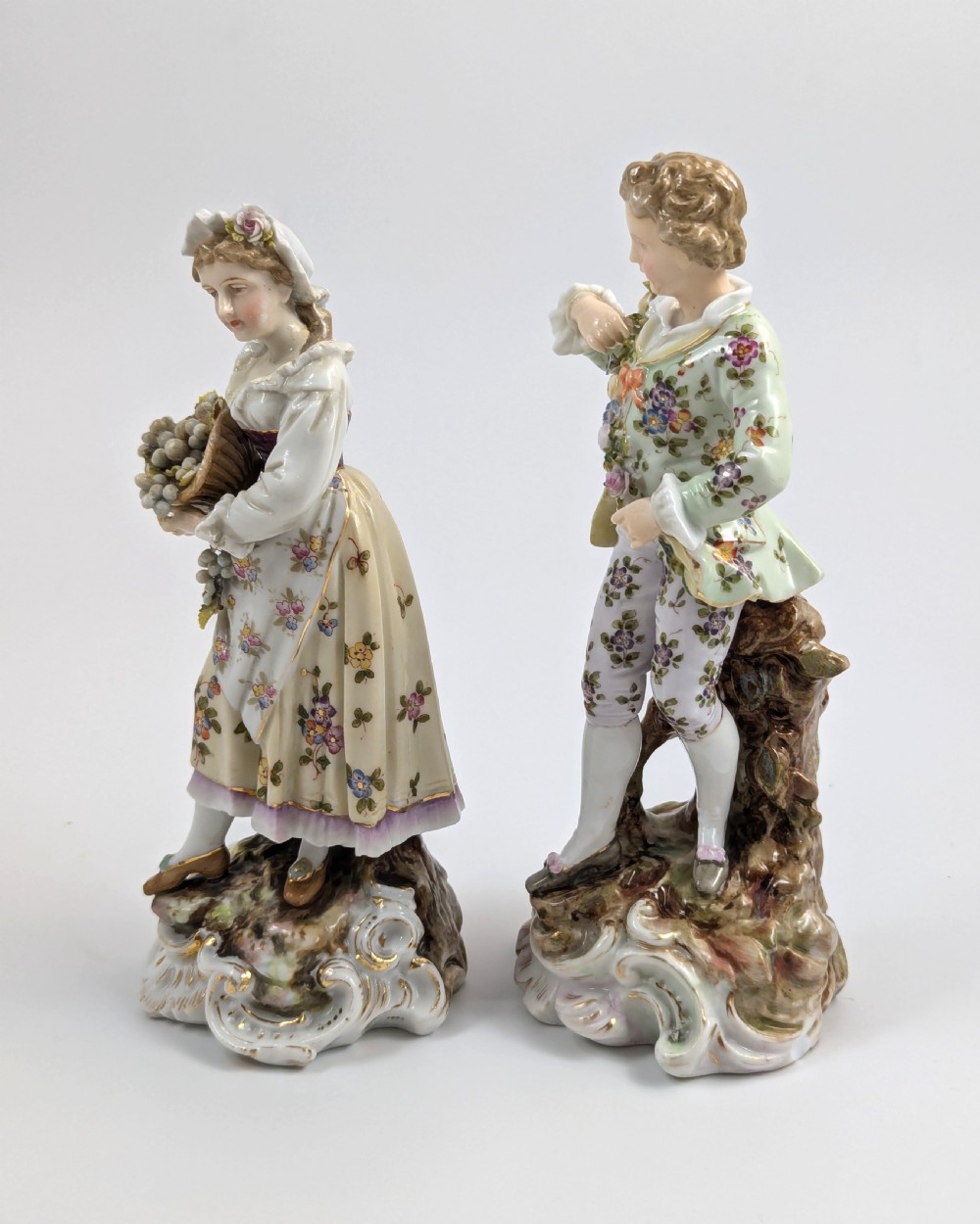 Triebner Volkstedt porcelain young couple with grapes and flowers, c. 1894 View II