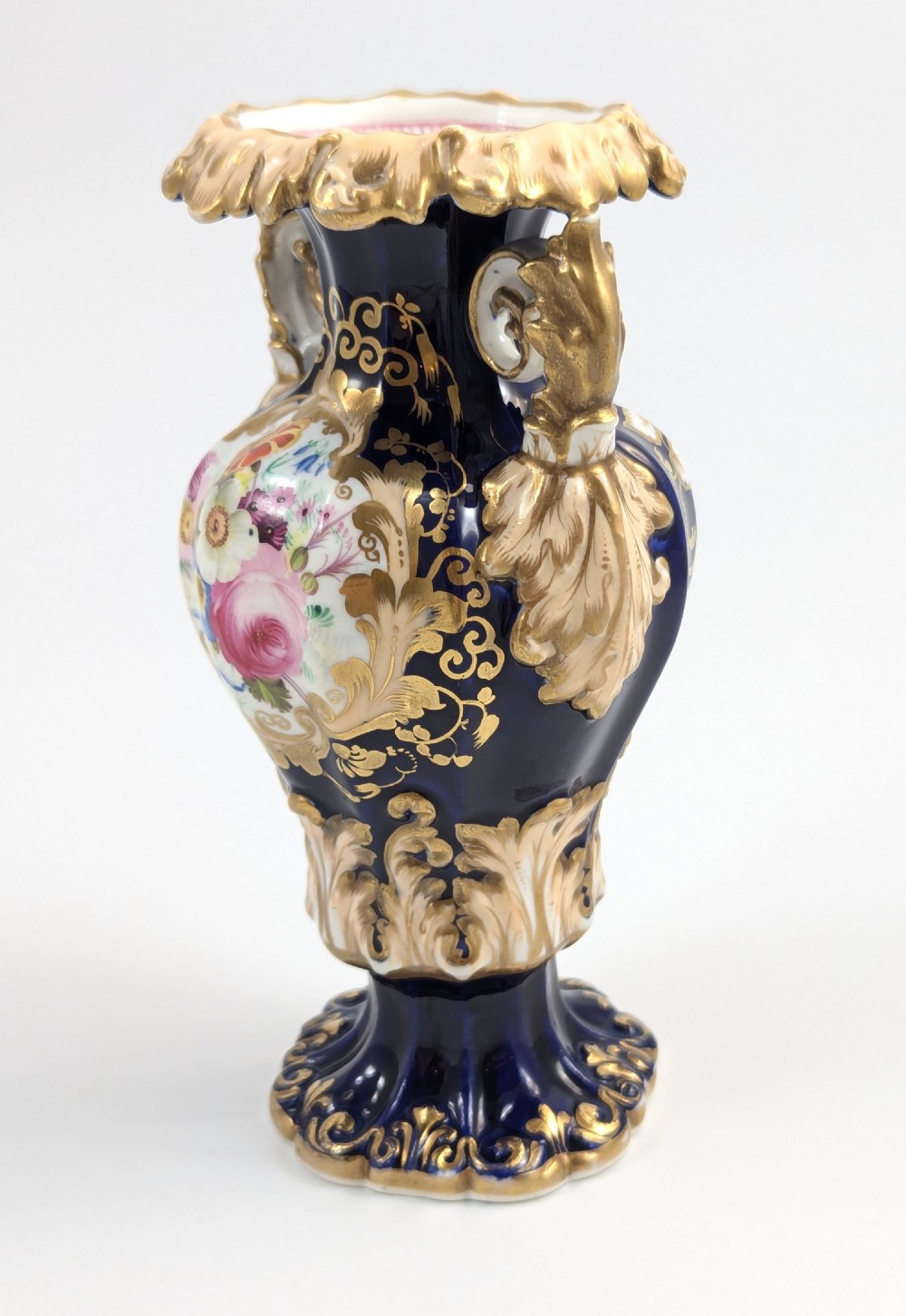 Antique Porcelain twin-handled cobalt gilt Vase, Dresden style View II