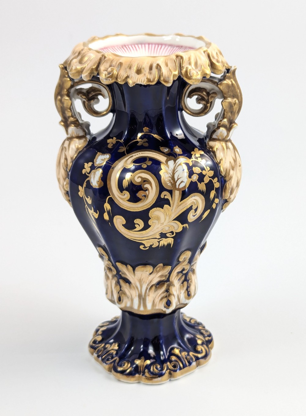 Antique Porcelain twin-handled cobalt gilt Vase, Dresden style View IV