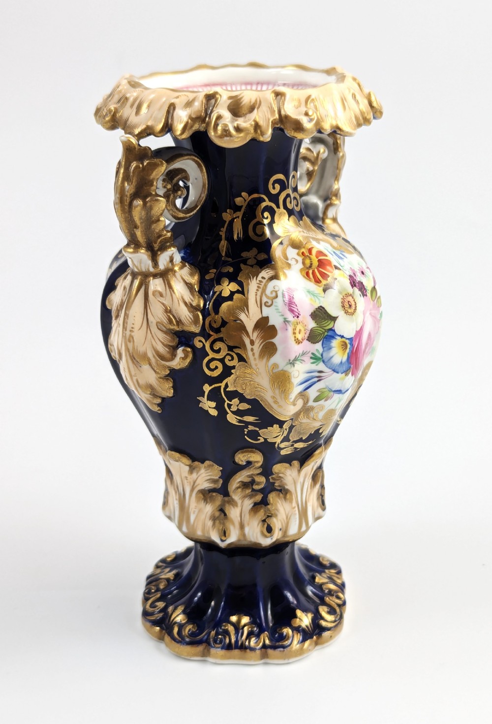 Antique Porcelain twin-handled cobalt gilt Vase, Dresden style View VI