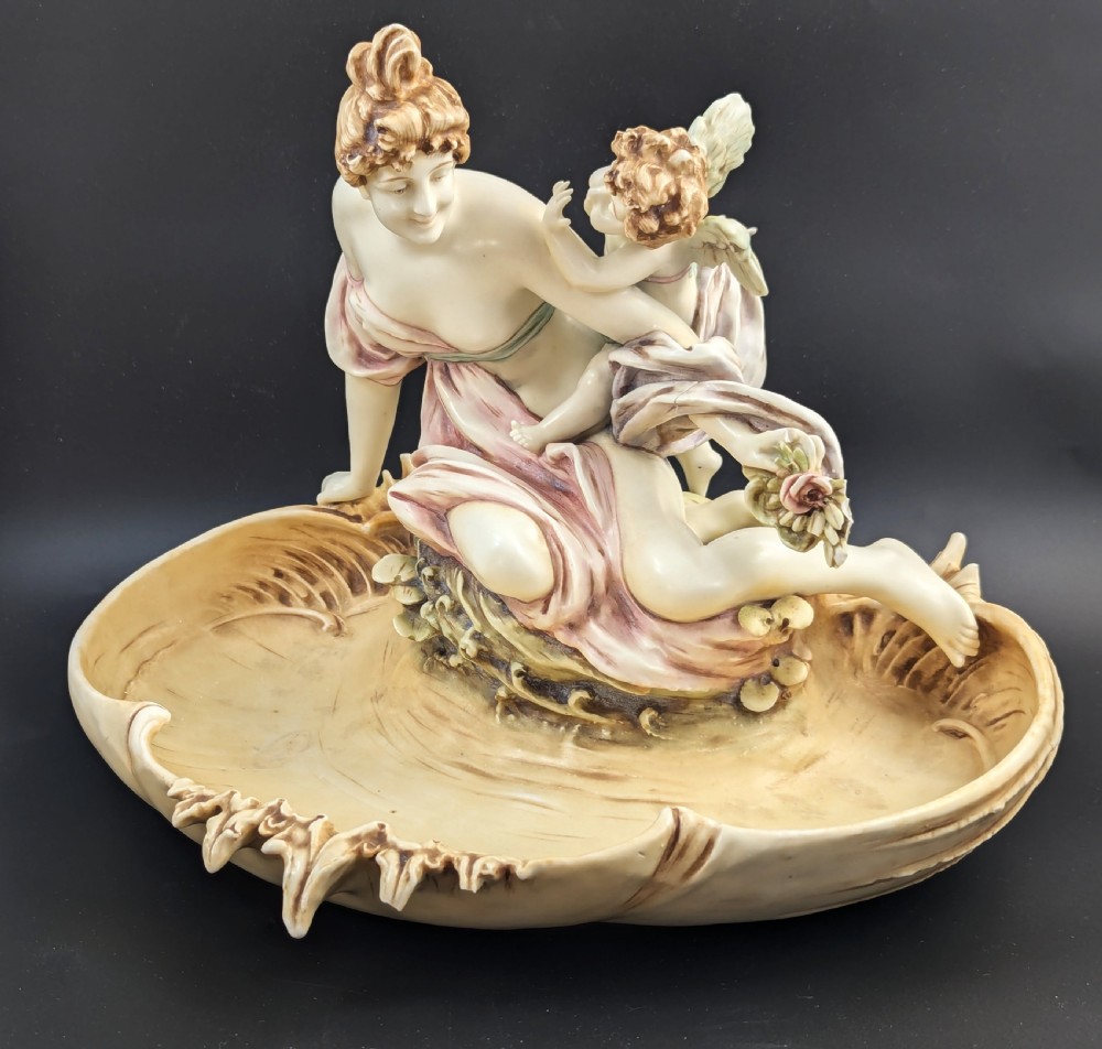 Art Nouveau Amphora Porcelain Figural Bowl with maiden and cherub, c. 1897 View II