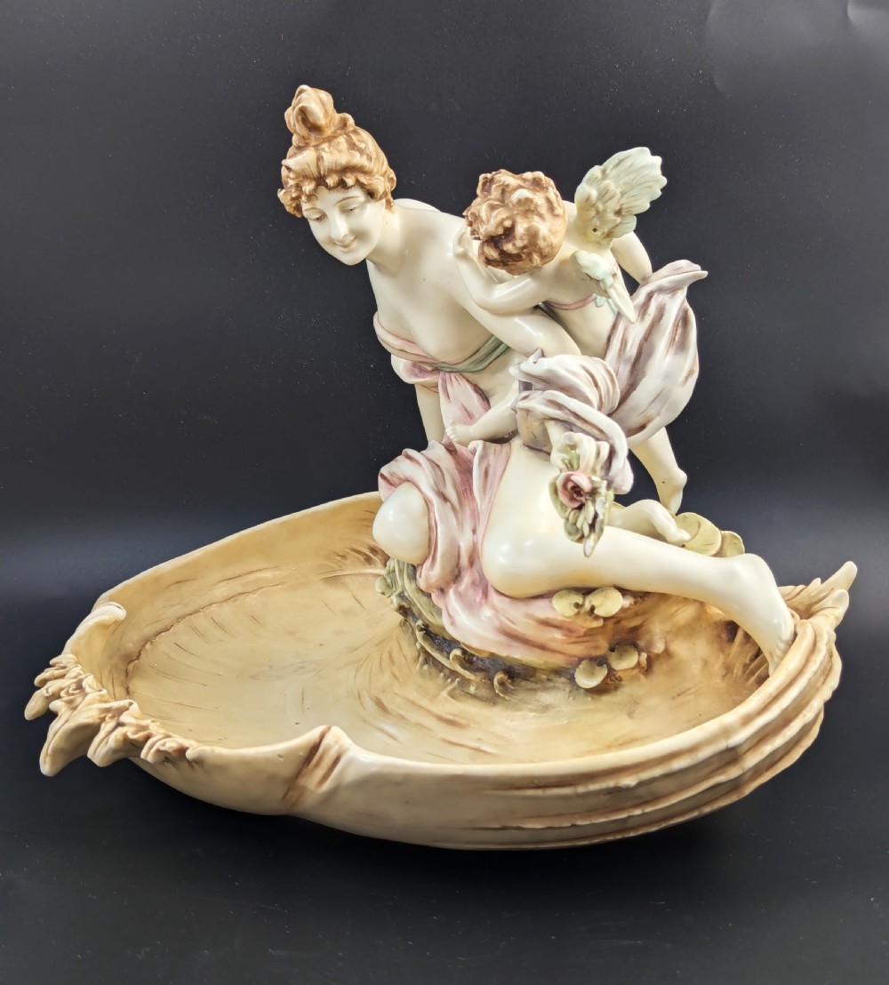 Art Nouveau Amphora Porcelain Figural Bowl with maiden and cherub, c. 1897 View III