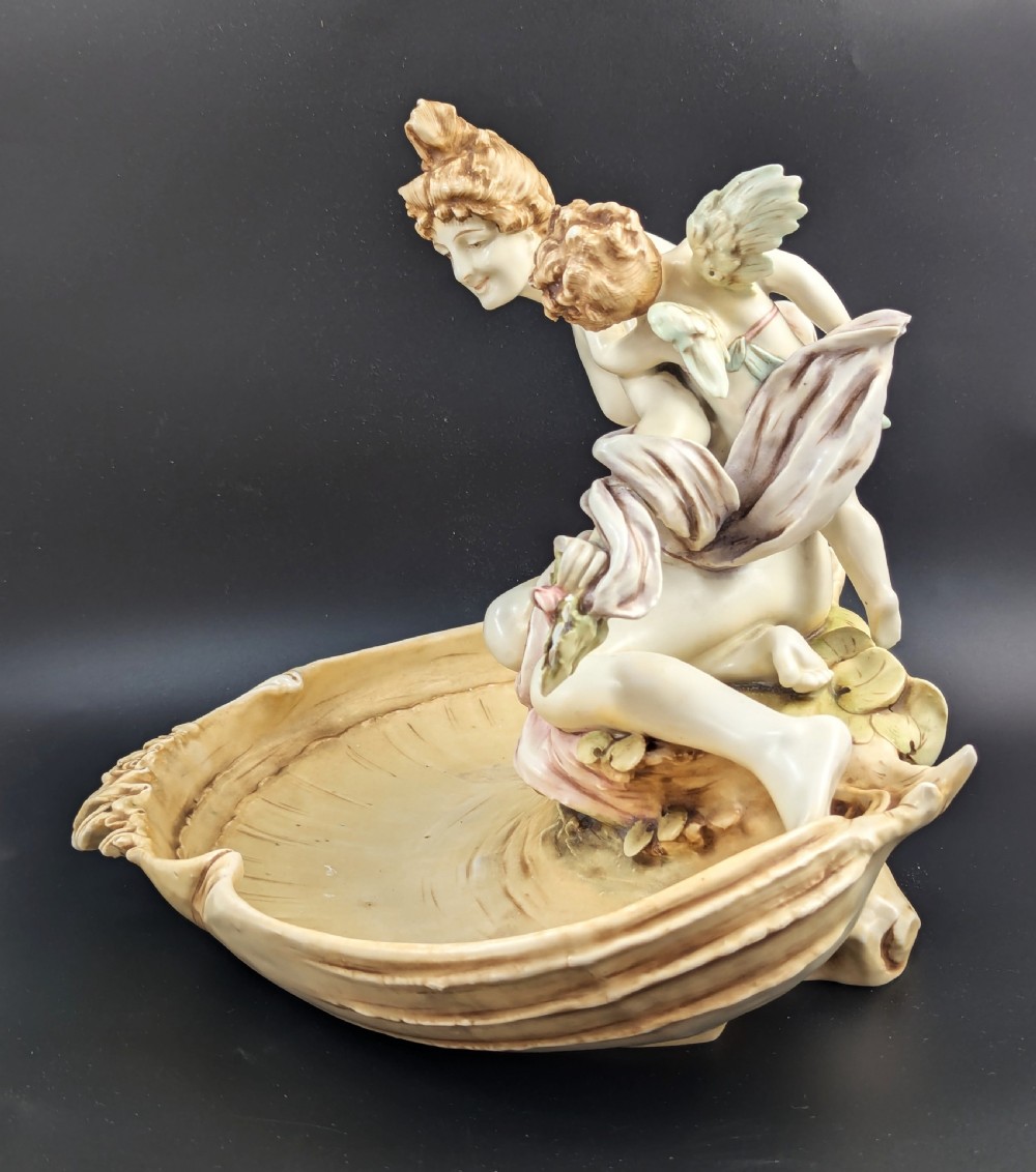 Art Nouveau Amphora Porcelain Figural Bowl with maiden and cherub, c. 1897 View IV