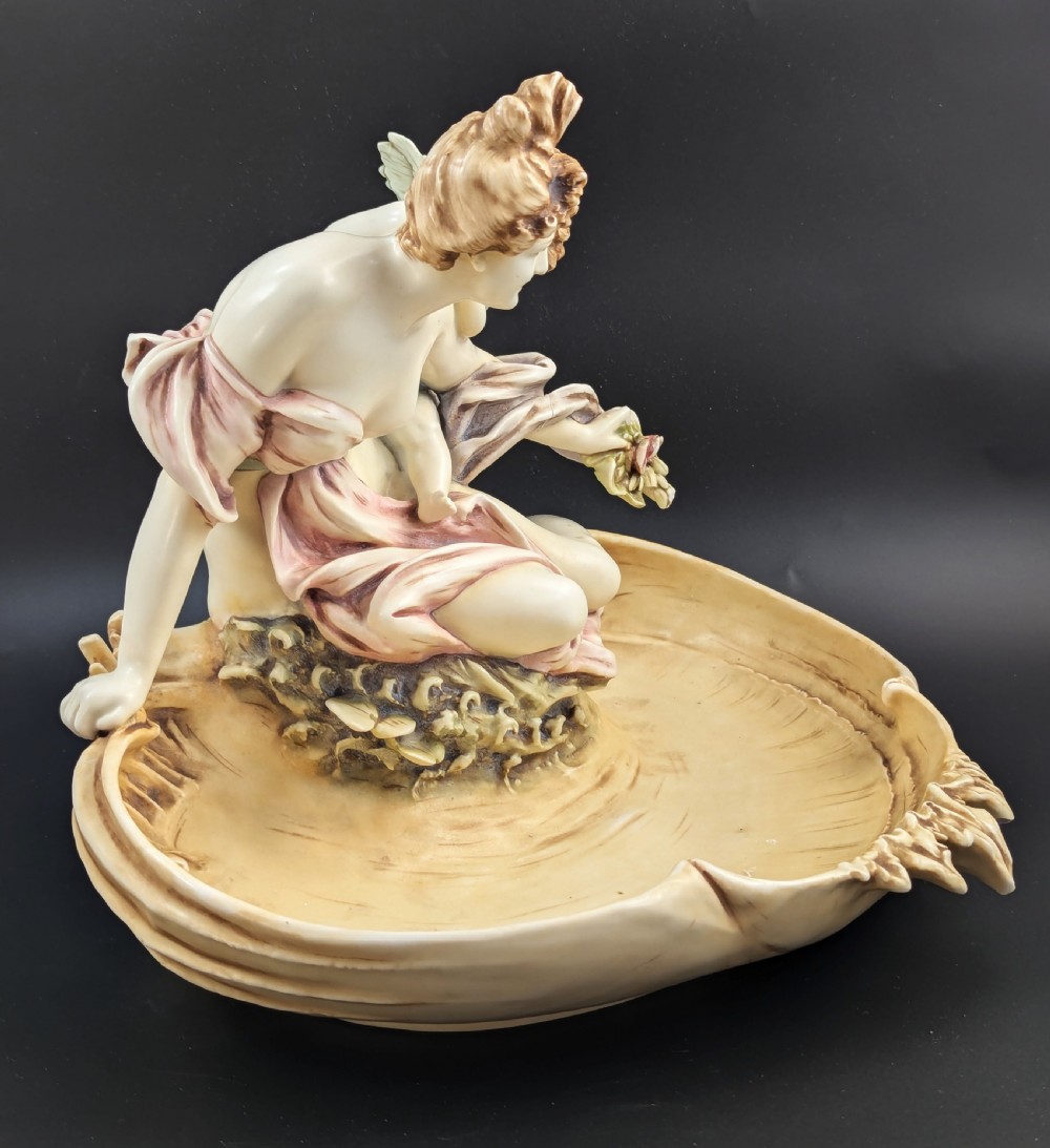 Art Nouveau Amphora Porcelain Figural Bowl with maiden and cherub, c. 1897 View IX