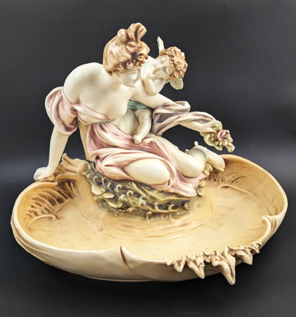 Art Nouveau Amphora Porcelain Figural Bowl with maiden and cherub, c. 1897 View X