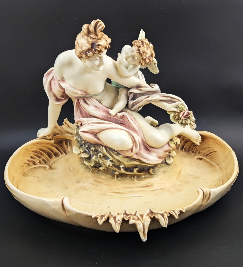 Art Nouveau Amphora Porcelain Figural Bowl with maiden and cherub, c. 1897 View XI